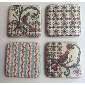 Vintage Kate McRostie Ceramic Tiles Coasters Set of 4 Blue Red Birds